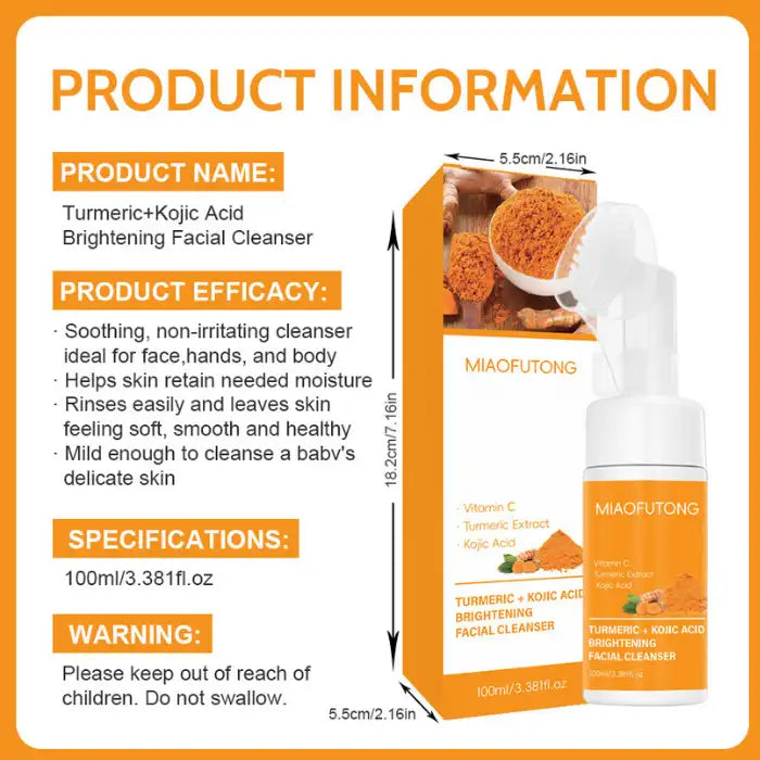 Turmeric skin cleanser product information with usage benefits and ingredient highlights.