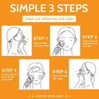 Turmeric skin cleanser four-step usage guide showing application and rinsing instructions.