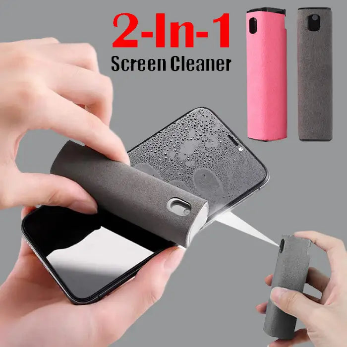 2-in-1 phone screen cleaner with spray function for effective smartphone and gadget cleaning.