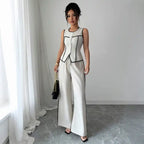 two-piece-set-ivory-vest-pants featuring tailored ivory vest and wide leg pants with contrast trim for elegant style