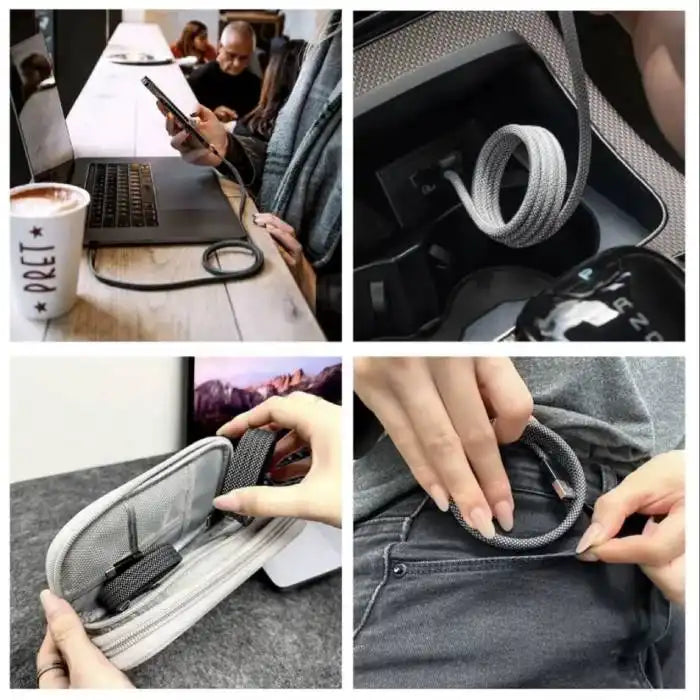 USB C cable with magnetic organization technology demonstrating neat, tidy charging experience compared to messy traditional cables