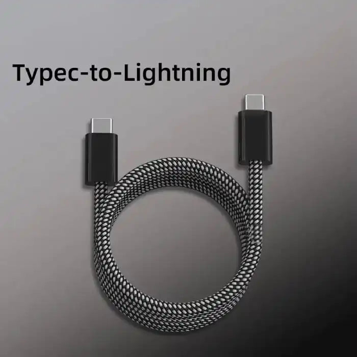 USB C charging cable with Lightning connector featuring durable black braided design for reliable iPhone power delivery