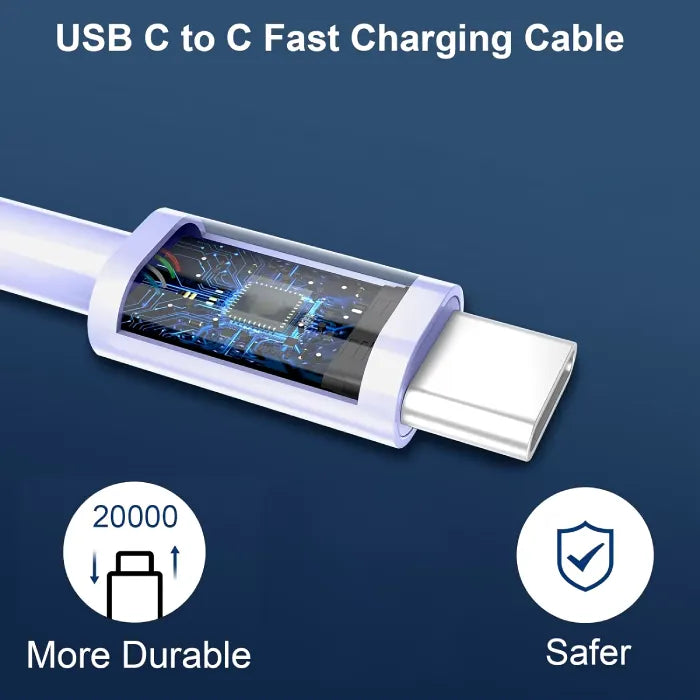 USB C to C fast charging cable with enhanced durability and safer design. Ideal for reliable power transfer.