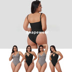 V neck shapewear bodysuit collection displayed in multiple colors, highlighting sculpting fits and supportive designs for versatile styling