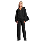 Velour tracksuit in black with oversized zip hoodie and wide leg pants for premium comfort and streetwear edge today