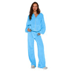 velour tracksuit womens in sky blue, best velour two-piece with zip hoodie and relaxed pants for weekend comfort.