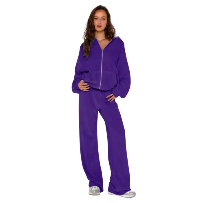 velour tracksuit womens in purple top-rated velour set with zip hoodie and wide-leg pants for standout lounge comfort.