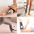Versatile wireless calf compression massager shown in various positions for home therapy and relaxation comfort