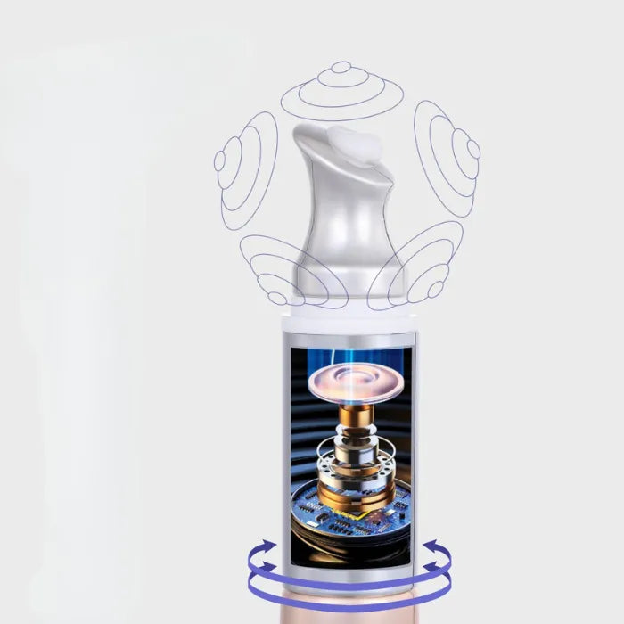 Technical diagram of eye cream vibrating head technology showing 20Hz-20kHz frequency for enhanced product absorption