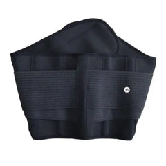 Waist trainer in all-black with double compression straps and breathable mesh fabric for strong waist support.