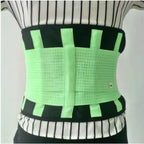 Waist trainer in neon green color with vertical boning strips for strong lumbar support and waist shaping.