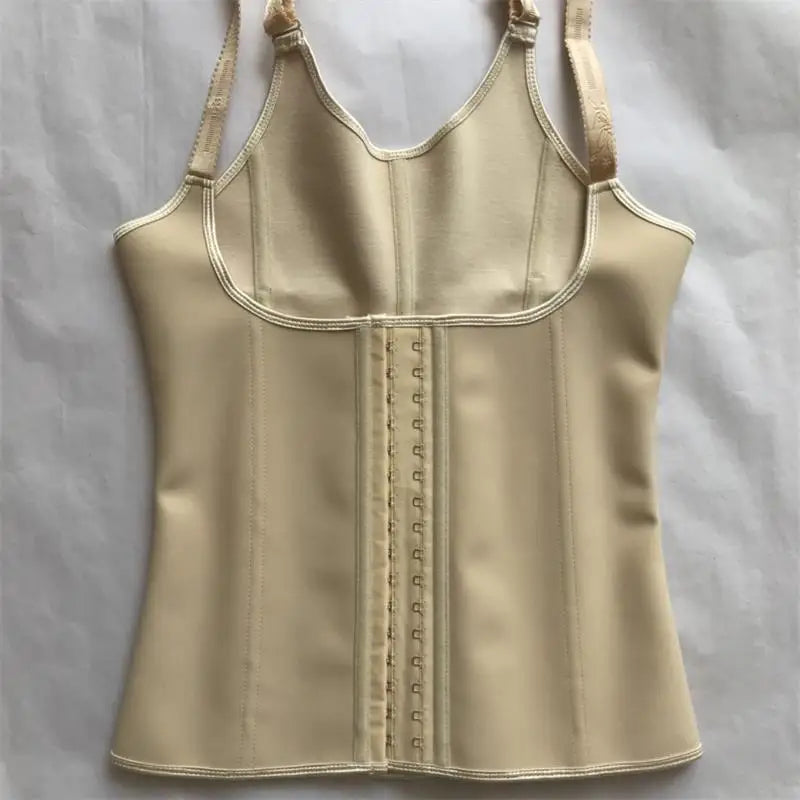 Waist trainer vest back view showing adjustable straps and reinforced panels for hourglass compression