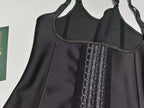 Waist trainer vest shown on model highlighting firm waist compression and natural hourglass silhouette