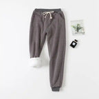  "Warm fleece jogger pants grey drawstring cozy fit with pockets ideal for winter comfort"