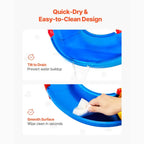 Water play set showing tilt-to-drain and wipe-clean design for easy maintenance.