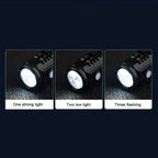 Waterproof LED flashlight with bright beam and durable design highlighted in a wet environment.