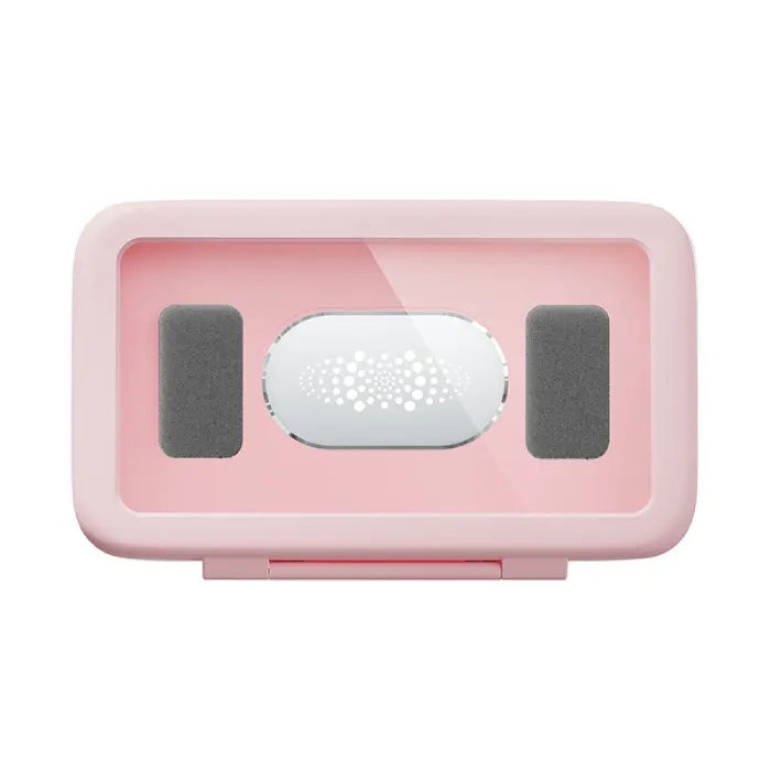 waterproof shower phone holder with touch screen in pink design showing stable interior pads and clear front window for secure use
