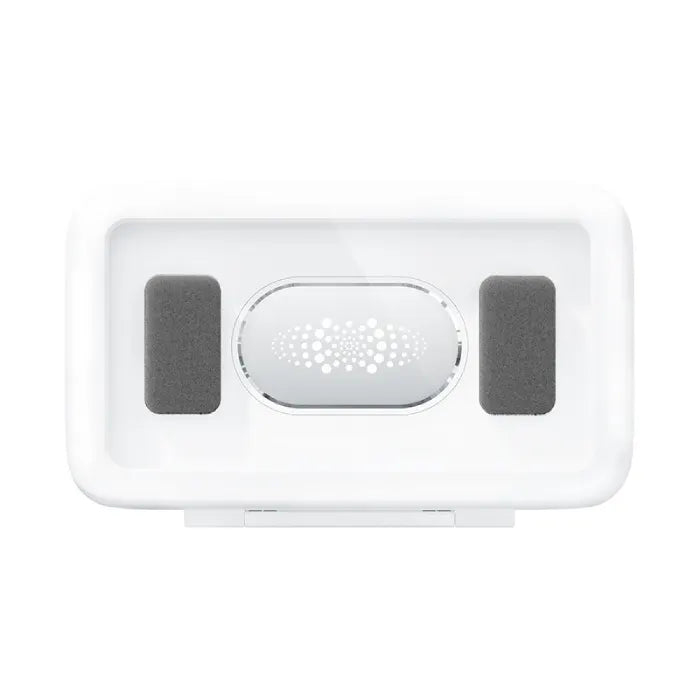 waterproof shower phone holder with touch screen in white color featuring foam pads and clear window for secure bathroom viewing