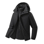 Waterproof windproof softshell jacket with fleece liner in black, side profile showing functional design.