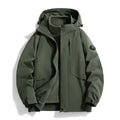  Waterproof windproof softshell jacket with fleece liner in army green, front angle view for outdoor activities.