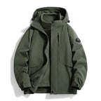  Waterproof windproof softshell jacket with fleece liner in army green, front angle view for outdoor activities.