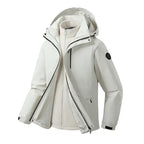 Waterproof windproof softshell jacket with fleece liner in ivory white, side profile highlighting sleek design.