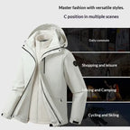 Waterproof windproof softshell jacket with fleece liner for commuting, shopping, hiking, and outdoor adventures.