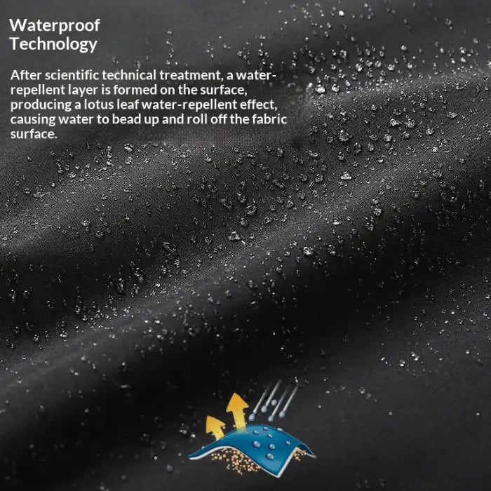 Waterproof windproof softshell jacket with fleece liner, water-repellent fabric with droplets rolling off surface.