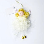 white christmas ornaments angel plush with gold bells, soft wings and fluffy dress, hanging tree decor for winter houses