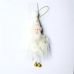 white christmas ornaments santa plush with gold bells and fluffy white beard hanging for tree decor for cozy xmas styles