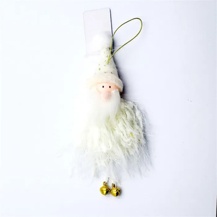 white christmas ornaments santa plush with gold bells and fluffy white beard hanging for tree decor for cozy xmas styles