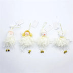 white christmas ornaments set of 4 plush santa angel snowman deer with gold bells neutral tree decor for modern homes US