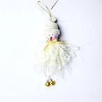 white christmas ornaments snowman plush with carrot nose, gold bells and fluffy skirt, hanging tree decor for soft looks