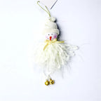 white christmas ornaments snowman plush with gold bells and fluffy skirt, hanging tree decor cozy winter style for homes