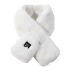 White faux fur scarf with a soft, elegant design, perfect for winter outfits.