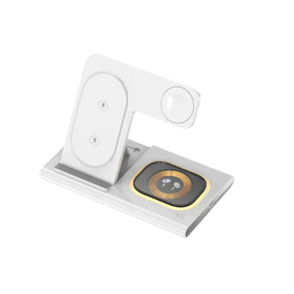 White wireless charging pad with dual charging zones and decorative gold charging coil design for Samsung devices