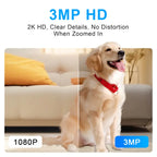 WiFi security camera 3MP HD video quality side-by-side with 1080P for clearer pet monitoring.