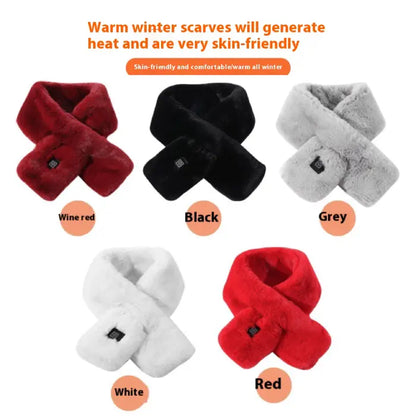 Warm electric heated scarves in black, grey, white, red, and wine red color options for winter comfort.