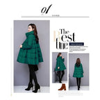 winter puffer coat emerald styled for winter, A line cut, high collar, easy zip front, cozy and lightweight comfort