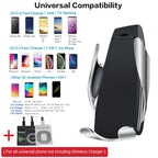 Universal compatibility chart for wireless car phone holder with Qi-enabled smartphones and adapters.