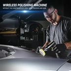 Wireless Car Polisher Gun being used by mechanic to polish car hood in garage setting