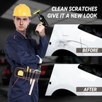 Wireless Car Polisher Gun shown with before and after scratch removal on white car panel