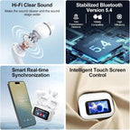Wireless Earbuds with Bluetooth 5.4, Hi-Fi clear sound, smart sync, and intelligent touchscreen control.