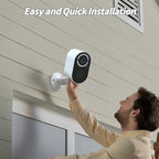 Wireless solar security camera being installed easily by man on wall, showing simple home setup process.