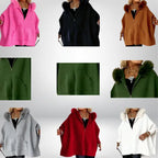 Women’s cape coat collection in multiple colors with fur-trim hoods shown in grid layout, highlighting stylish winter outerwear variety