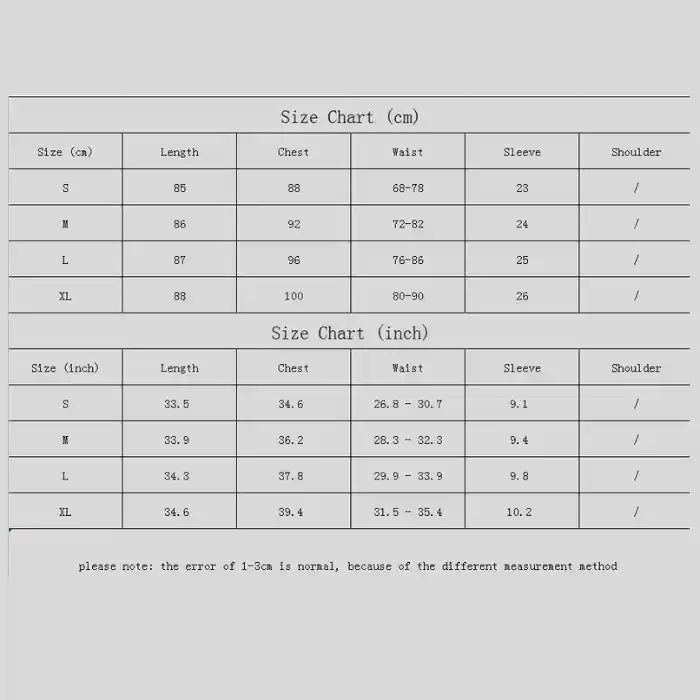  Women’s flower print mini dress size chart in cm and inches showing chest, waist, sleeve, and length.
