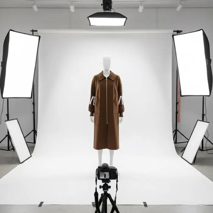 Women’s long hooded cardigan coat in white showcased in studio lighting, cozy knit texture offering chic warm style for winter outfits