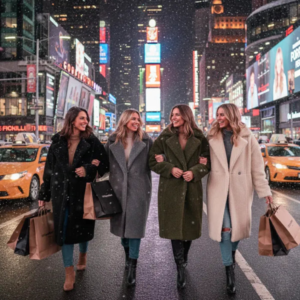 women's long oversized coat featured in city winter street style with neutral tones showing versatile fashion appeal