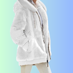 womens loose plush multicolor hooded jacket in solid white faux fur design