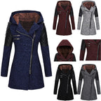 wool blend hooded coat shown in multiple colors with quilted sleeves and fleece lining, offering warm versatile women’s winter outerwear